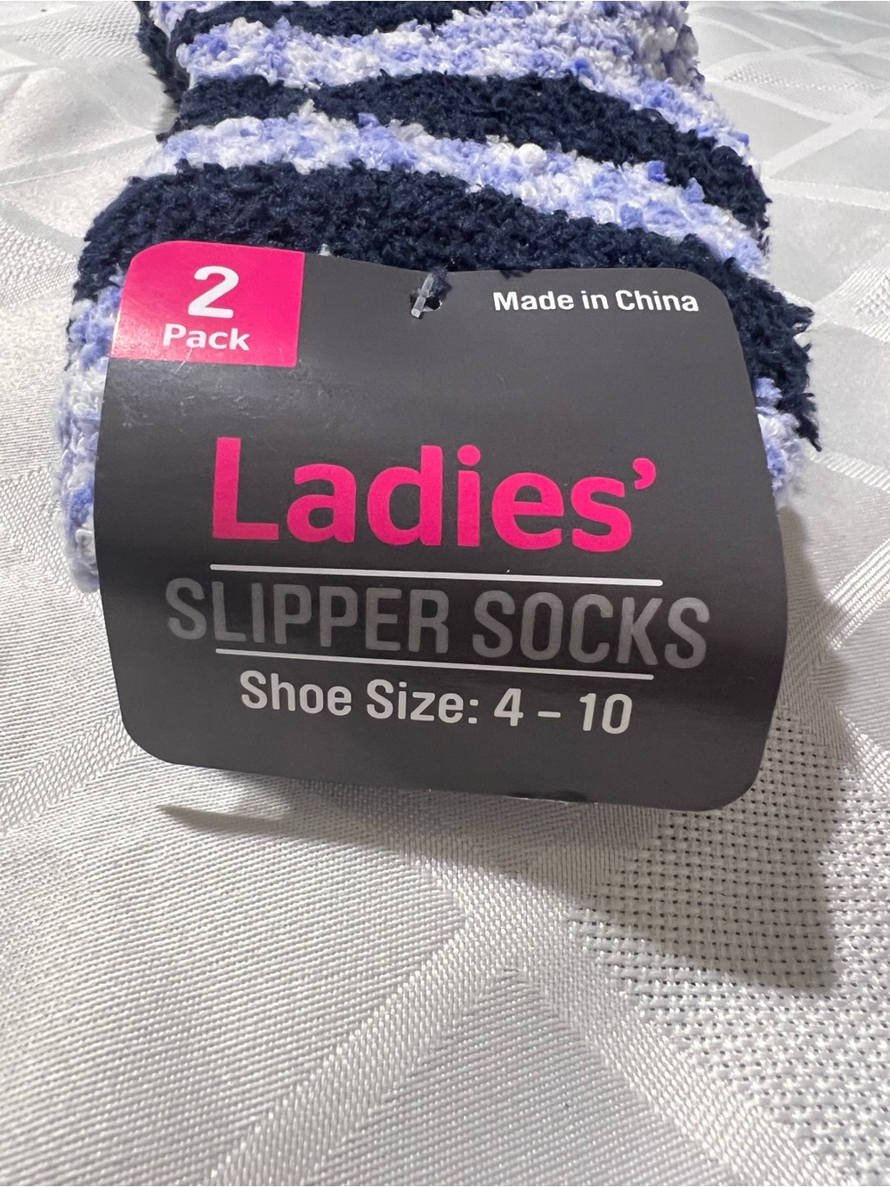 Ladies' Slipper Socks - Navy & Lavender Stripes
